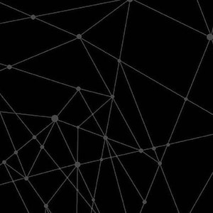 Puede incluir: Tela negra con un patrón geométrico gris de líneas y puntos interconectados. El diseño crea una apariencia de red, adecuada para varios proyectos de manualidades. La tela tiene una regla a lo largo del borde inferior.