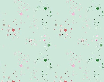 Feline Festive -- Kitty Litter Blender in spearmint -- Dear Stella, holiday cat fabric, christmas quilt blender, 100% cotton by the yard