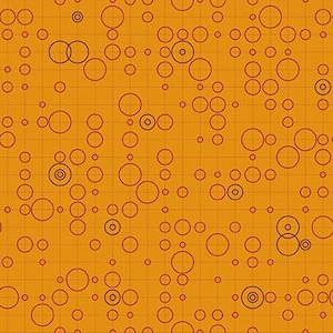 May include: Orange fabric with a grid pattern and scattered dark red circles of varying sizes. The fabric has a ruler along the bottom edge and the Andover Fabrics logo.