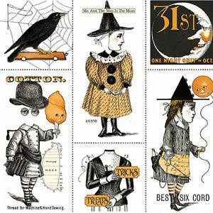 J. Wecker Frisch, Costume Makers Act II - Medium Patch Panel - 24 inch quilt panel, spooky Victorian doll Halloween quilt panel, 100% cotton