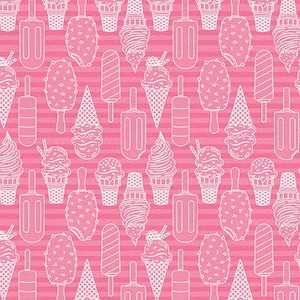 Eistüten Stoff - Ice Cream Dream - Tonal Ice Cream in Pink, von Paintbrush Studios, Mädchen Quilt Stoff, Dessertstoff, 100% Baumwolle