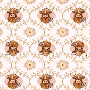 Highland Cows, Coneflower Corral - Clothworks - pretty cows quilt fabric, cows and floral fabric, cute farm fabric, 100% cotton by the yard