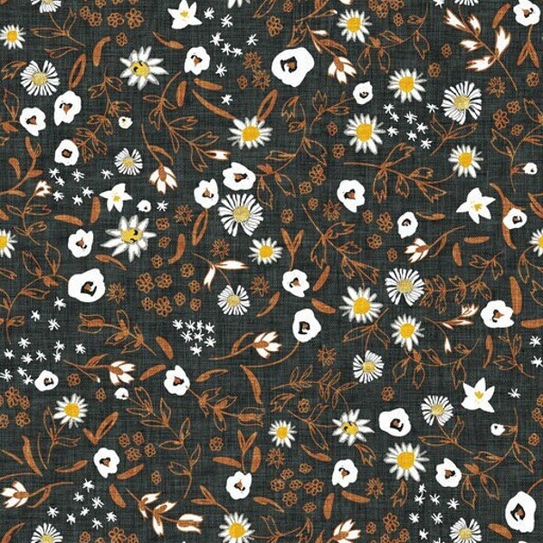 Delilah--Clothworks, Delilah Scattered in black, Esther Fallon Lau--small floral fabric, tribal quilt fabric, 100% quilting cotton