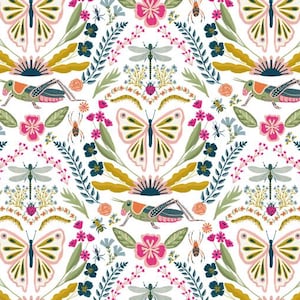 Bugs - Cottage Dreams - Clothworks - naturalist quilt fabric, insect specimens fabric, butterfly and grasshopper, 100% cotton by the yard