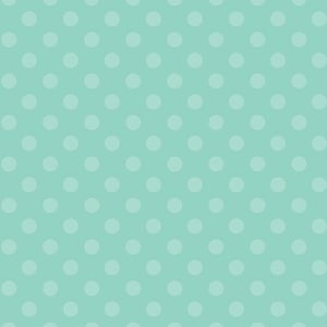 May include: A fabric with a repeating pattern of light gray polka dots on a solid teal background. The dots are evenly spaced and create a subtle, textured effect. The fabric is measured in inches.