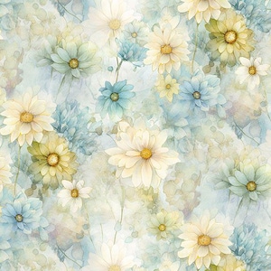 Daisy Bloom - Forest Whisper, Timeless Treasures, tessuto floreale acquerellato, tessuto per trapunta Dhalia, tessuto floreale arioso, 100% cotone BTY