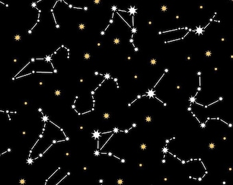 Written in the Stars, Tossed Star Signs, StudioE Fabric, GLOWS in the DARK, Zodiac constellation quilt fabric, 100% cotton by the yard