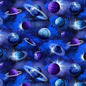 Tossed Planets - Spaced Out, Timeless Treasures, outer space fabric, planets Saturn and Neptune, 100% cotton by the yard