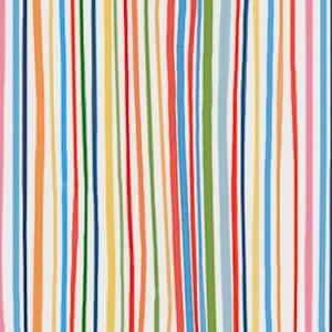Puede incluir: Tela con fondo blanco y rayas verticales en varios colores, incluyendo rojo, naranja, amarillo, verde, azul y rosa. Las rayas tienen un aspecto dibujado a mano. El texto "WAWO 5985 MU" es visible.