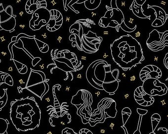 Written in the Stars - Symbols - StudioE Fabric, GLOWS in the DARK - Zodiac signs quilt fabric, astrology horoscope fabric, 100% cotton BTY