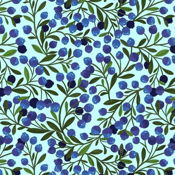 Blueberry fabric, Springtime Tea -- P&B Textiles -- fruit fabric, springtime quilt fabric, berries quilt fabric, 100% cotton by the yard