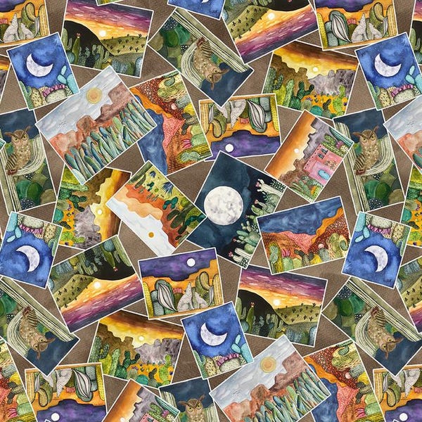 Magical Desert - Landscape Toss - Henry Glass, desert landscape postcards, 100% cotton fabric by the yard