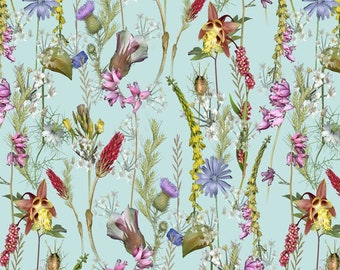 Wildflower meadow fabric, Tina's wildflowers -- Clothworks -- bleeding hearts, bluebonnet fabric, springtime quilt fabric, 100% quilt cotton