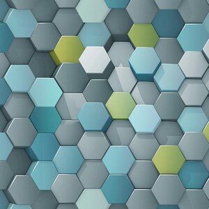 Otra dimensión - Hexi's - StudioE Fabric, tela de patchwork hexagonal verde con efecto 3D, 100% algodón, cortada a medida.
