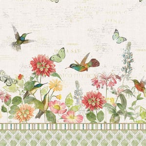 Hummingbird Days - Double border print - Clothworks - spring quilt fabric, floral, hummingbirds, butterflies, 100% quilt cotton by the yard