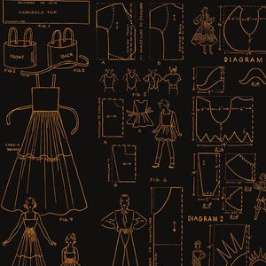 Costume Makers Act II - Costumes in black - J. Wecker Frisch for Riley Blake - vintage Halloween dress pattern fabric, 100% cotton BTY