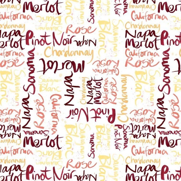 Wine names fabric -- Uncorked -- P&B Textiles -- cheers fabric, merlot fabric, california wine fabric, celebration fabric, 100% cotton