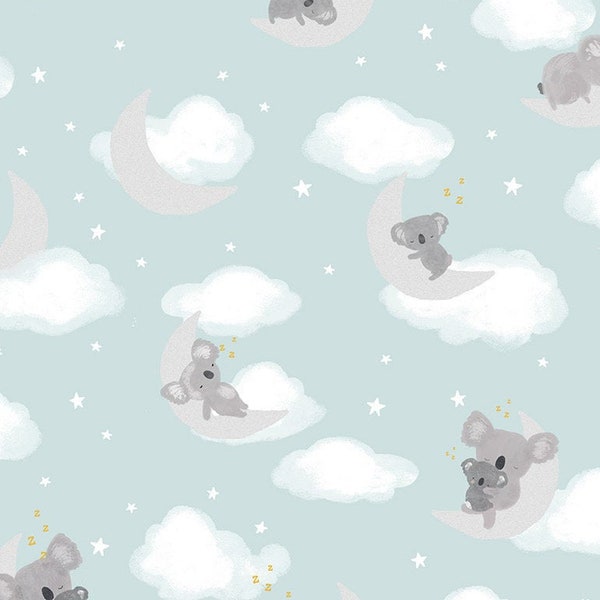 Nursery fabric, Naptime-- Koala Me Crazy by Dear Stella, Koala quilt fabric, sleepy koala fabric, dream clouds fabric, 100% cotton