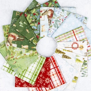 Fat quarter bundle - Santa&#39;s Tree Farm, Riley Blake, nature Christmas fabric pack, santa, reindeer, christmas trees, 100% cotton 15 pcs