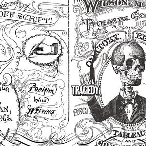 Costume Makers Act II - Theater Conversation in white - J. Wecker Frisch for Riley Blake - Victorian Halloween skull fabric, 100% cotton BTY