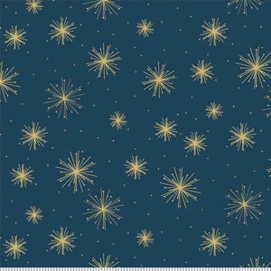 Star light in blue - Deco the Halls, P&B Textiles - METALLIC, Christmas star fabric, Christmas quilt fabric, 100% cotton by the yard