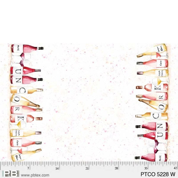 Wine bottles border print -- Uncorked -- P&B Textiles -- wine quilt fabric, kitchen quilt fabric, white wine and red wine, 100% cotton