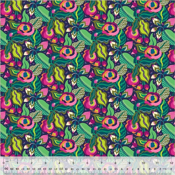 Botanica -- Camellia, Windham fabrics - fucshia floral fabric, jewel tone fabric, tropical floral quilt fabric, 100% cotton BTY