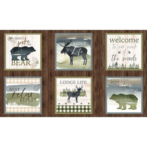 Lodge Life - P&B Textiles - Panel Lodge Blocks - quiltstoffen paneel wilde dieren, 24 inch quiltblokken, 10 blokken per paneel, 100% katoen