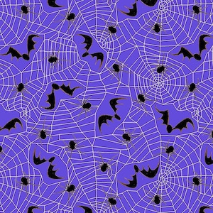 Spiders and spiderwebs -- Witchful Thinking, Blank Quilting -- spider webs and bats fabric, trick or treat bag fabric, 100% cotton BTY