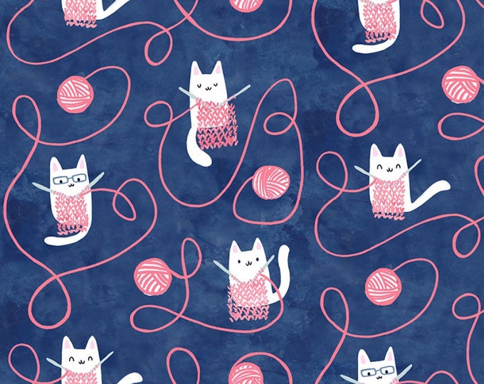 Knitting Cats Fabric, Creative Cats by Dear Stella, Watercolor Cat