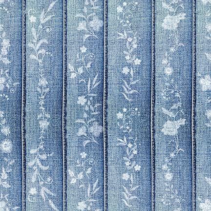 Denim Friendly, Blank Quilting -- Denim Embroidered Seam Stripe -- denim-look quilt fabric, printed faux denim fabric, 100% quilt cotton BTY