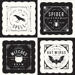 Sophisticated Halloween quilt panel, Riley Blake -- 1 yard pillow panel, witchy quilt panel, ravens, bats, spiders, cauldron, 100% cotton
