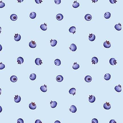 Tossed Blueberries -- Berrylicious, Henry Glass -- blueberry quilt fabric, summer fruit harvest fabric, 100% cotton by the yard