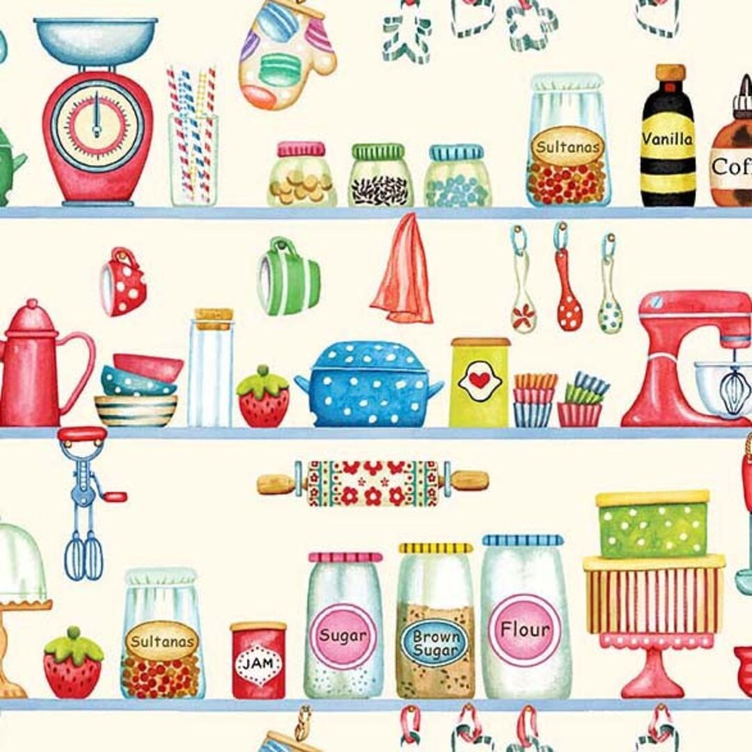 Baker's Shelves Baked With Love Michael Miller, Baking Quilt Fabric