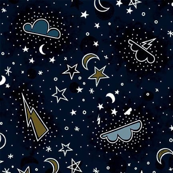 Light the way night sky, Light up my world by Michael Miller - glow in the dark fabric, night sky fabric, 100% cotton quilt fabric