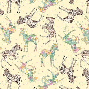 Floral Zebras - All Big Things Start Small - Studio E - Baby Zebra Stoff, Mädchen Quilt Stoff, Safaristoff, 100% Baumwolle Meterware