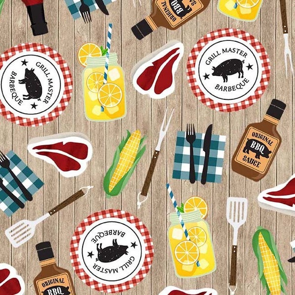Barbeque fabric, Cookouts--Best BBQ Ever by Michael Miller, summer cookout fabric, picnic fabric, 100% cotton by the yard