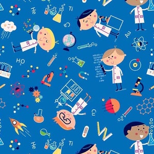 Kids science fabric, Michael Miller Stem Squad, science teacher fabric, stem quilt fabric, boys mask fabric, 100% quilting cotton