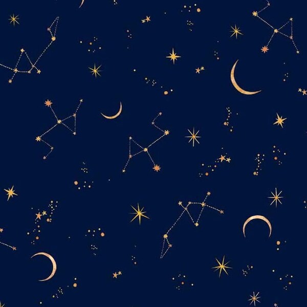 Crescent moon fabric, Mystical Meadow by Michael Miller, Moonlit in blush- moon and stars fabric, constellations fabric, big dipper