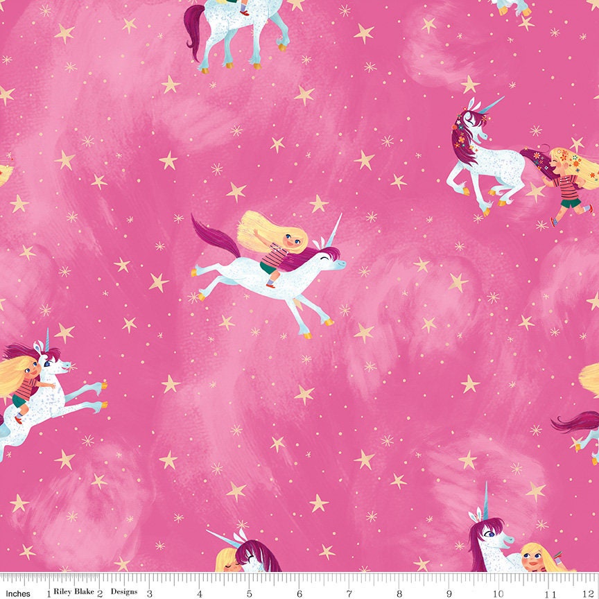Unicorn Fabric, Uni the Unicorn by Riley Blake, Main in Pink