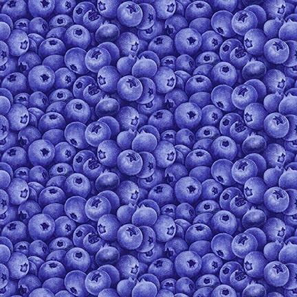Packed Blueberries -- Berrylicious, Henry Glass -- blueberry quilt fabric, summer fruit harvest fabric, 100% cotton by the yard