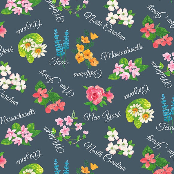 US State flowers fabric -- Stateside by Blank Quilting-- 50 US state flowers represented, botannical fabric, 100% quilting cotton