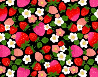 Strawberry fabric, Springtime Tea -- P&B Textiles -- springtime quilt fabric, berries fabric, food fabric, spring dress fabric, 100% cotton