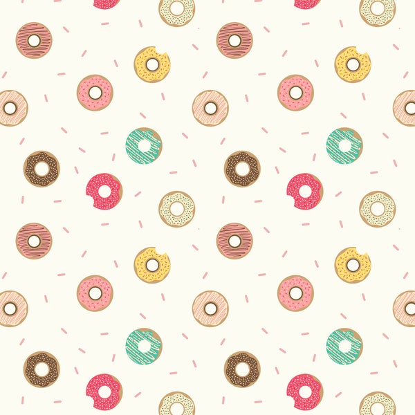 Small Things Sweet--Doughnuts on cream--Lewis & Irene, tiny prints fabric, sweet treats fabric, 100% cotton by the yard