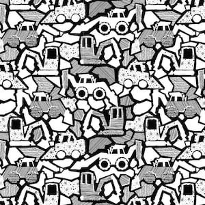 Construction fabric, Move Me -- Dear Stella -- Gold Diggers -- baby boy quilt fabric, dump trucks, excavator fabric, 100% cotton by the yard