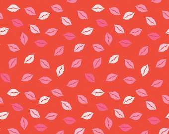 Valentine quilt fabric, lips fabric, Riley Blake-- Sending Love- kisses in red, rag quilt fabric, cotton yardage