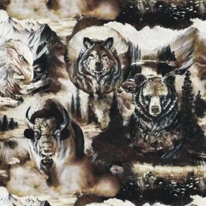 Strokes of the Wild -- Wilderness Collage -- Camelot fabrics, wild animals fabric, outdoors quilt fabric, 100% cotton fabric by the yard