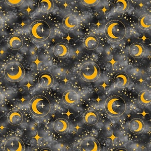 Halbmond und Sterne Stoff -- Celestial Galaxy von Blank Quilting -- Mond Quilt Stoff, Sterne Stoff, schwarzer Galaxie Stoff, 100% Baumwolle