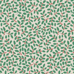 Holly fabric, 12 Days of Christmas-- Lewis & Irene--Christmas floral fabric, folk holiday fabric, storybook Christmas, 100% cotton