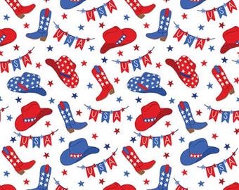 Patriotic Minis - Boots and Hats allover - P&B Textiles - USA cowboy quilt fabric, texas quilt fabric, 100% cotton by the yard